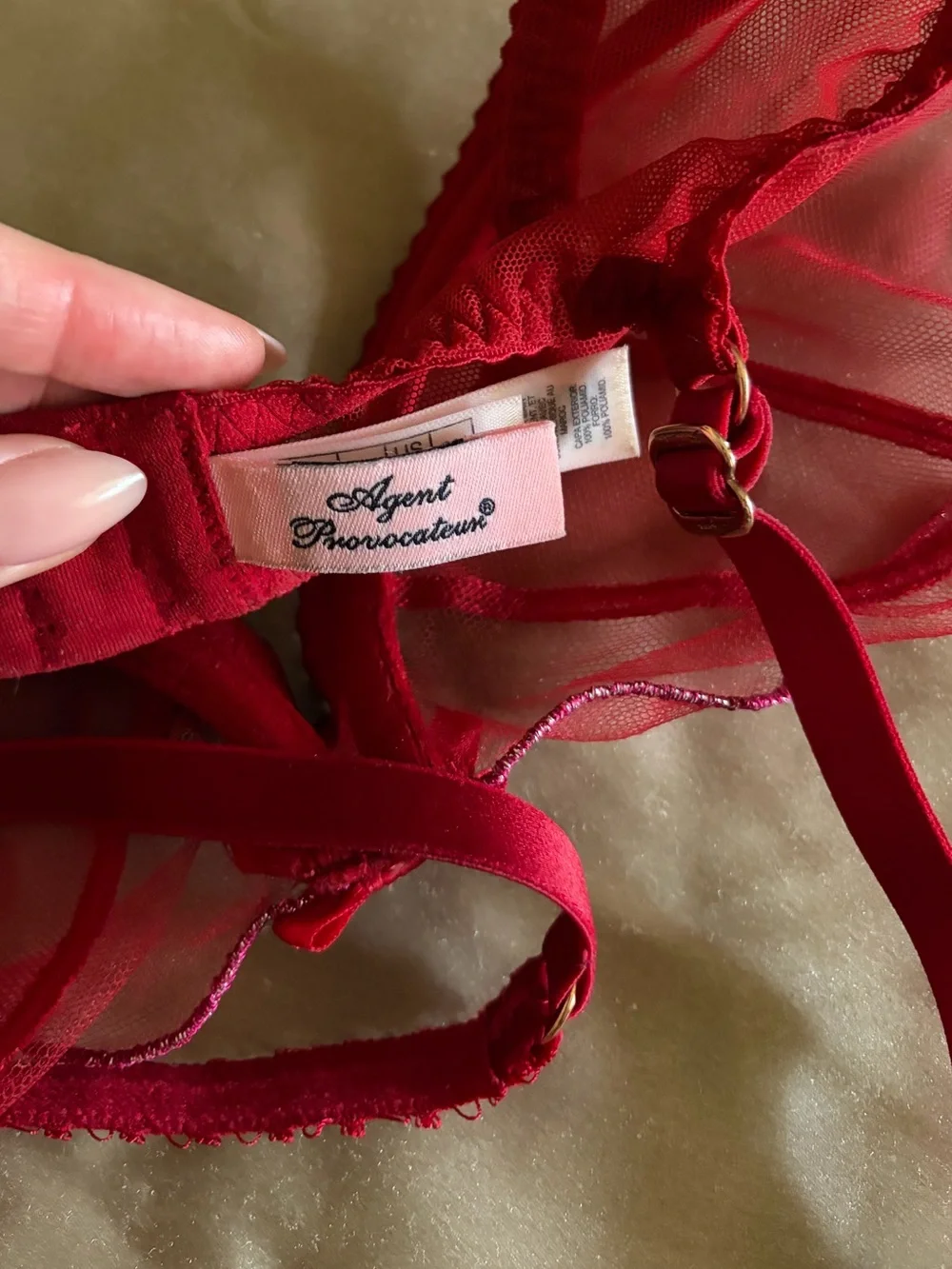 Agent Provocateur ❤️ Sheer Red sparkle Pink 💖 Scalloped Underwire Bra 32 DD / 32